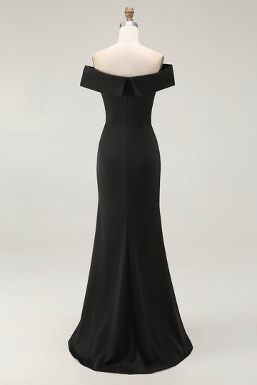 Black Off the Shoulder Mermaid Long Formal Dress with Slit